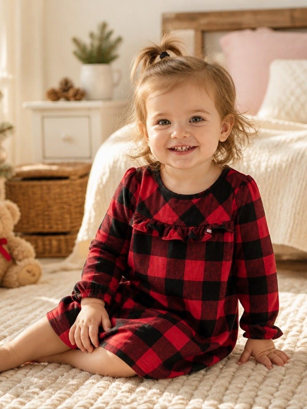Girls 2T Soft Red Buffalo Plaid Flannel Nightgown Toddler Gown Pajamas Jammies